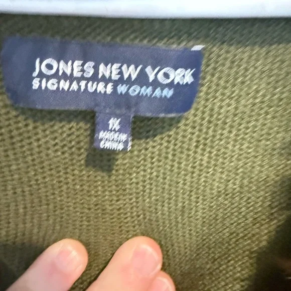Jones New York Olive Cardigan with Faux Fur Collar - Picture 2 of 3